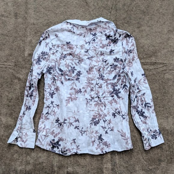 Coldwater Creek Shaped Floral Blue Button Down Shirt Women's Size PS or PM - Picture 3 of 8